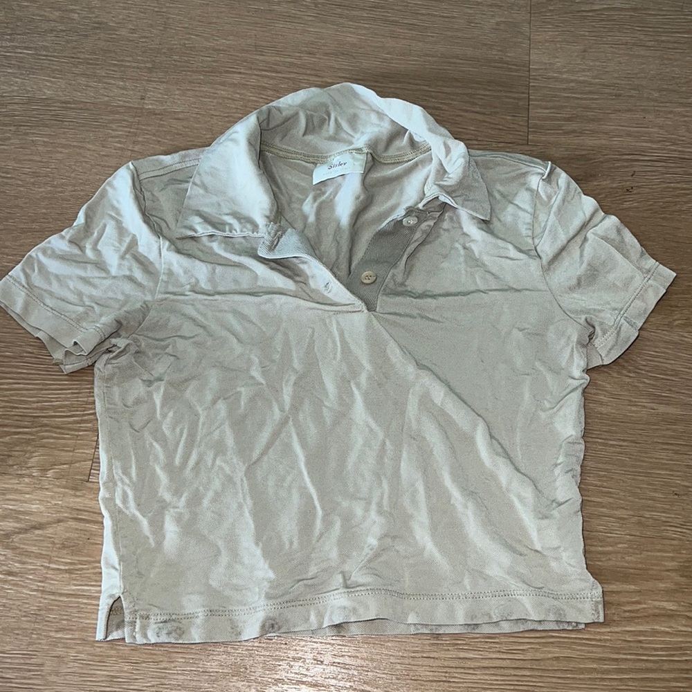 Sisley beige cropped polo shirt